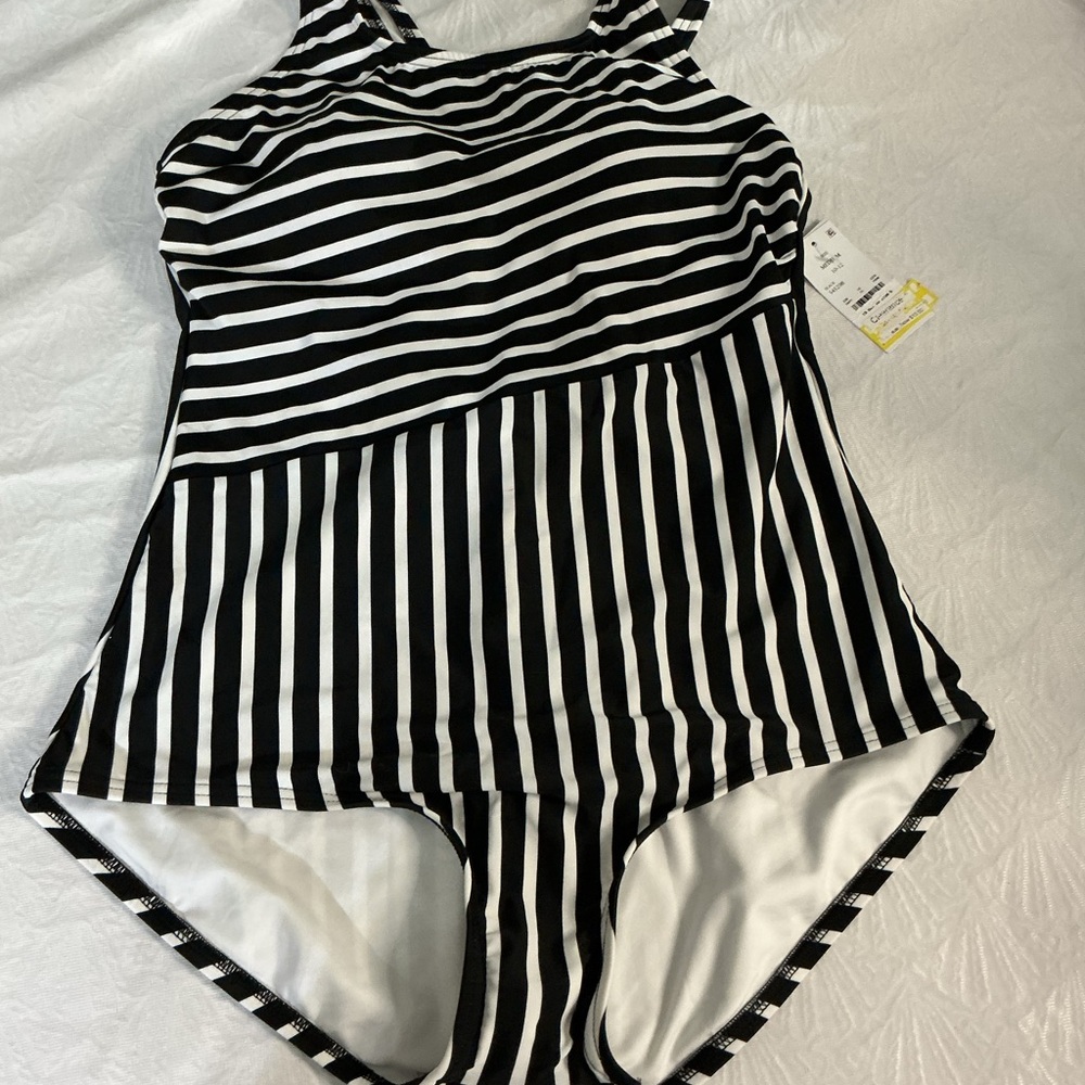 Striped Black and White Kids One Piece Swimsuit